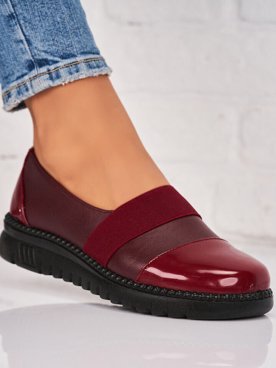 Slip-on-uri pentru femei din piele sintetică Burgundy