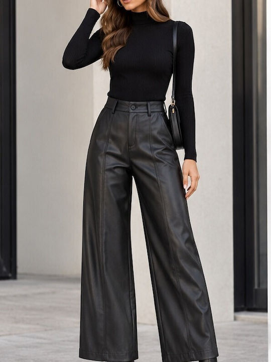 Women's High Rise Leather Pantaloons Black