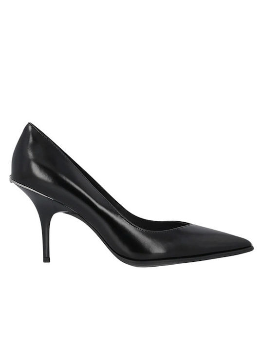Leder Pumps mit Hohem Absatz Schwarz
