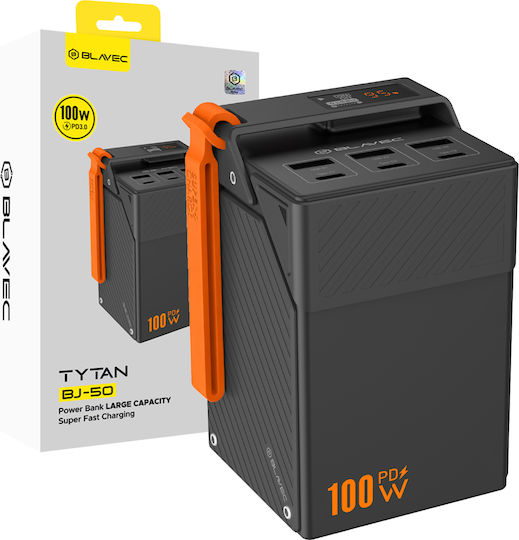 Blavec BJ-50 Tytan Външна батерия 50000mAh 100W с 3 USB-A изходни порта и 3 USB-C изходни порта Черна