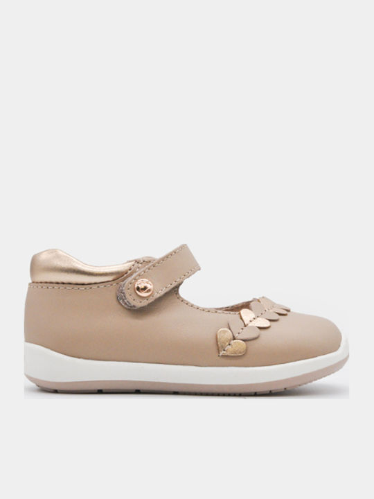 Kids Ballerinas with Hook & Loop Closure Leather Beige Mary Janes
