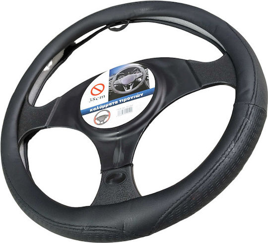 Car Steering Wheel Cover Leatherette Black with Black Stitching
