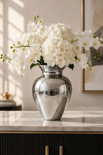 SteweHome Vază Decorativă Metalică Argintie Y28cm