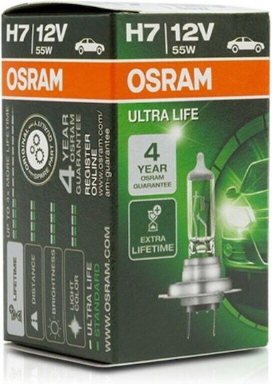 Osram Λάμπα Αυτοκινήτου Ultra Life H7 Αλογόνου 3400K Θερμό Λευκό 12V 55W