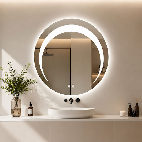 Στρογγυλός Καθρέπτης Μπάνιου Led Αφής 60x60cm Λευκός