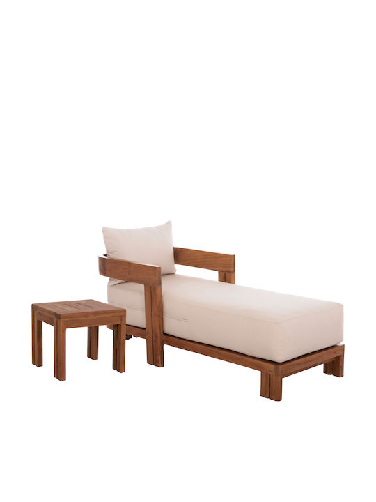 Wooden Kioto Deckchair with Beige Pillow with Table 165x70x64cm