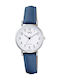 Q&Q Herrenuhr 28mm Batterie mit Blauem Lederarmband