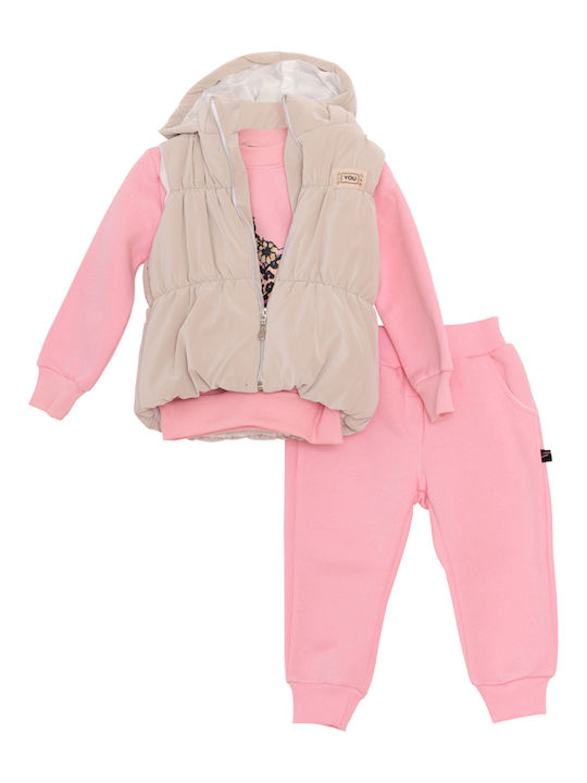Winter Kinderbekleidungsset 3 Stück Beige-Rose
