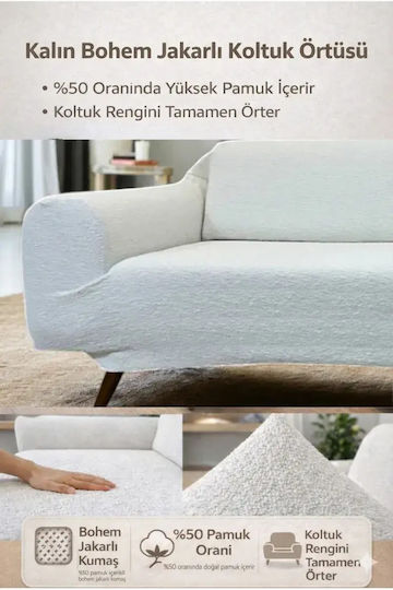 SteweHome Husă Elastică Pentru Canapea Cu Trei Locuri Albă 180x230cm