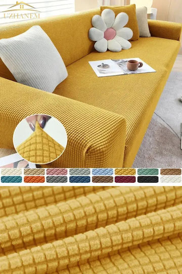 SteweHome Elastic Cover Three Seater Sofa Yellow