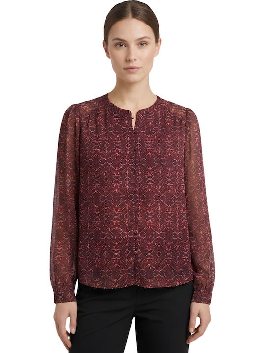 Naf Naf Damen Bluse Mit Muster Chiffon Burgundisch M