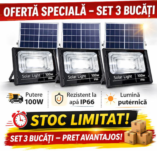 Smart Lumini De Inundație Cu Led-uri Solar Etanș 100W Alb Rece 6500K Cu Telecomandă IP66