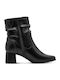 Leder Damen Stiefeletten mit Mittelhohem Absatz Schwarz