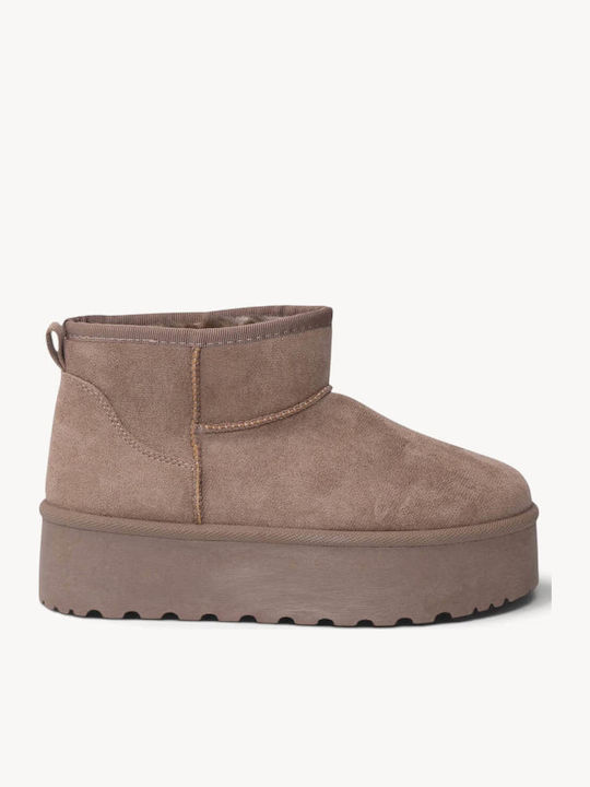 Beige Ankle Boots With Fur Lining High Platform