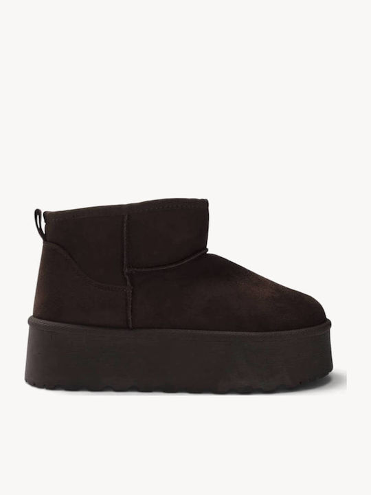 Brown Ankle Boots With Fur Lining High Platform