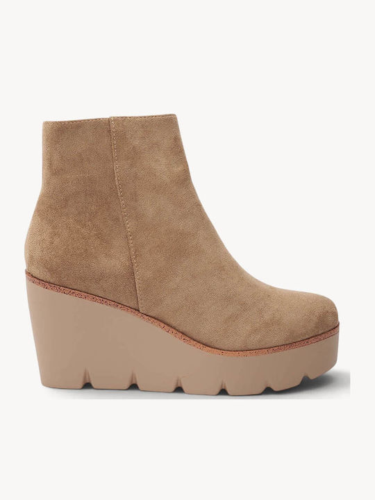 Beige Suede Ankle Boots Wedge Platform