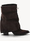 Brown Western Ankle Boots With Metallic Buckle And Gathered Detail