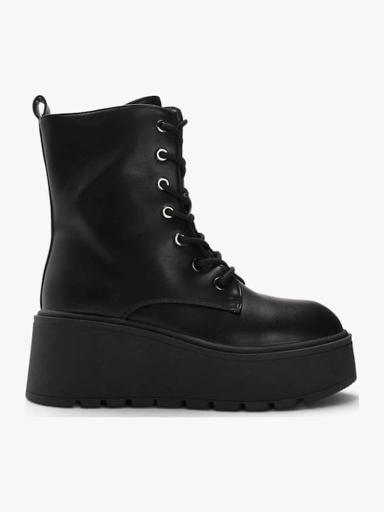 Black Combat Boots with Laces High Platform