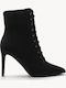 Black Suede Ankle Boots With Laces High Thin Heel