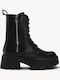 Black Combat Boots With Laces External Zipper