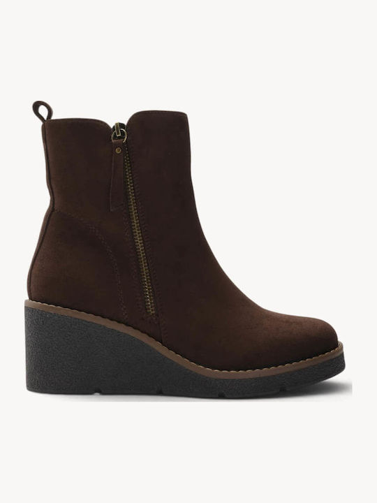 Brown Combat Boots With Laces External Zipper