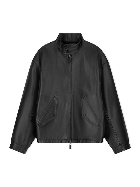 Emporio Armani Geacă Biker Din Piele Cu Două Fețe Neagră
