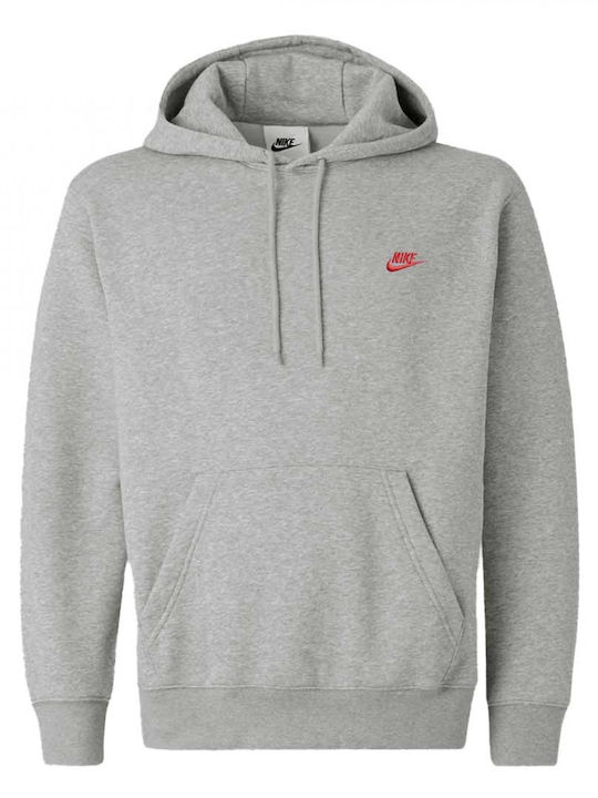 Nike Club Φούτερ με Κουκούλα Grey Red