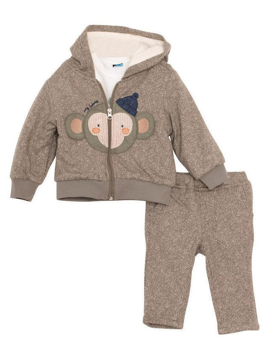 Kids Sweatpants Set With Jacket With Top Khaki 3 Pieces