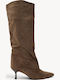 Beige Damenstiefel Mit Prägung Croco Textur Spitz Zehen