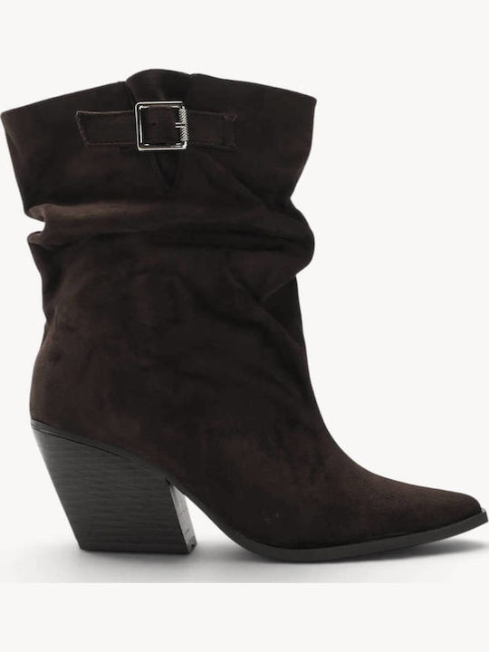 Brown Cowboy Boots Suede Strap Buckle