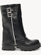 Schwarze Damenstiefel Biker Doppelgurt mit Reißverschluss