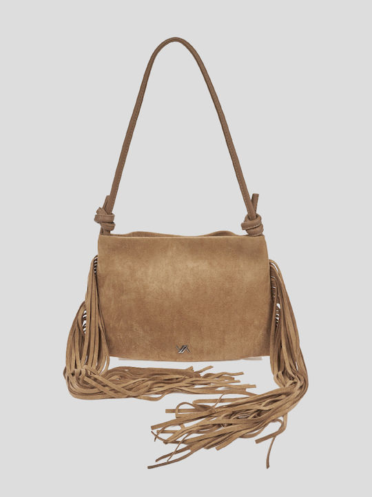 Women's Shoulder Bag Suede with Fringes Beige