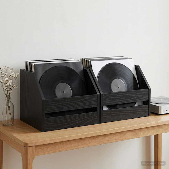vidaXL Vinyl Album Box 2 pcs Black Oak 38 x 30 x 29 cm