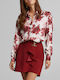 Langärmeliges Damen-Satin-Hemd Dunkelrotes Rot