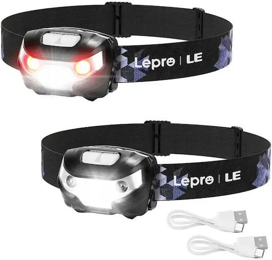 Lepro Wiederaufladbarer LED Kopf Taschenlampe IPX4 mit Maximaler Helligkeit 300 Lumen 2 Stück