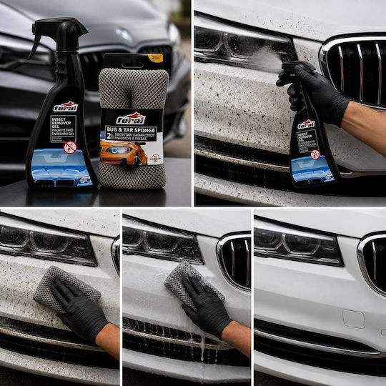 Set Reinigung Insekten Reiniger Gel Feral 500ml & Schwamm Detailing Pro Zwei Seiten 16.5x9x3.8cm Grau
