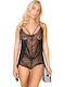 Lace Bodysuit with Built-in Transparency Black