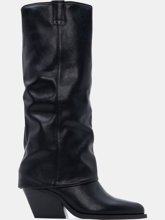 Wildleder Damenstiefel Cowboy mit mittlerem Absatz Schwarz