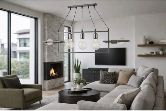 NG Santas Grey Ceiling Pendant Light Rail for 5 E27 Bulbs 100x25cm