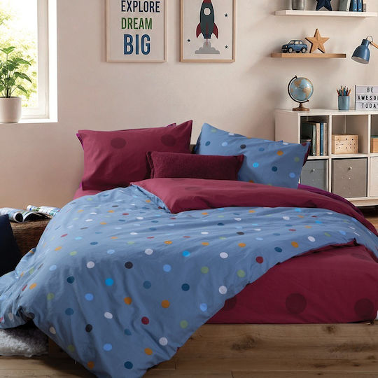 Nef-Nef Homeware Сет Спални Комплекти Единични Памучни Dots Син 170x260cm 3бр