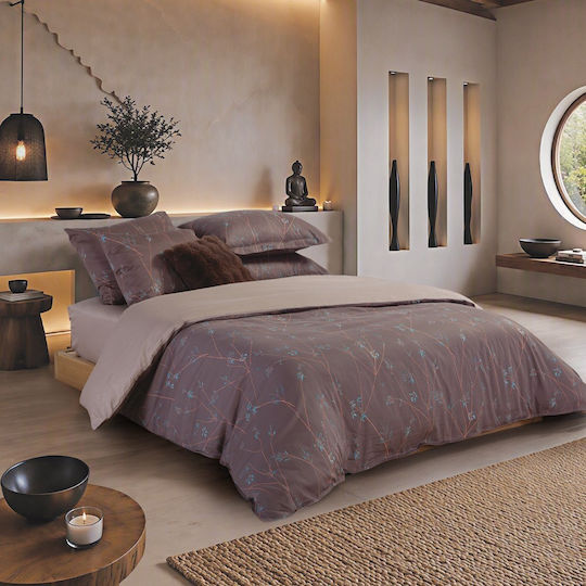 Nef-Nef Homeware Set Duvet Cover Cotton 240x230cm Super King with 2 Pillowcases Desirous Deep Taupe