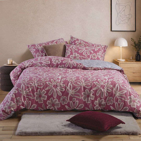 Nef-Nef Homeware Подредба Пликове за завивки 100% памук 240x230cm Упердипла с 2 Калъфки за възглавници Harmony Bordo