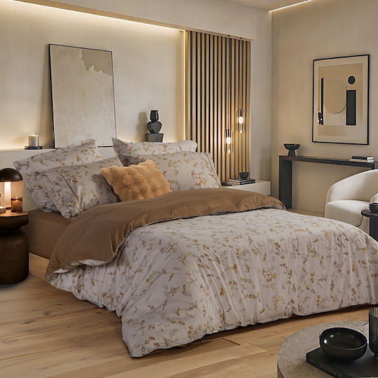 Nef-Nef Homeware Σετ Παπλωματοθήκη Beige Βαμβακερή 240x230cm Υπέρδιπλη με 2 Μαξιλαροθήκες Beige