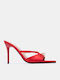 Satin Damen Pantoletten mit Hoch Absatz in Roter Farbe