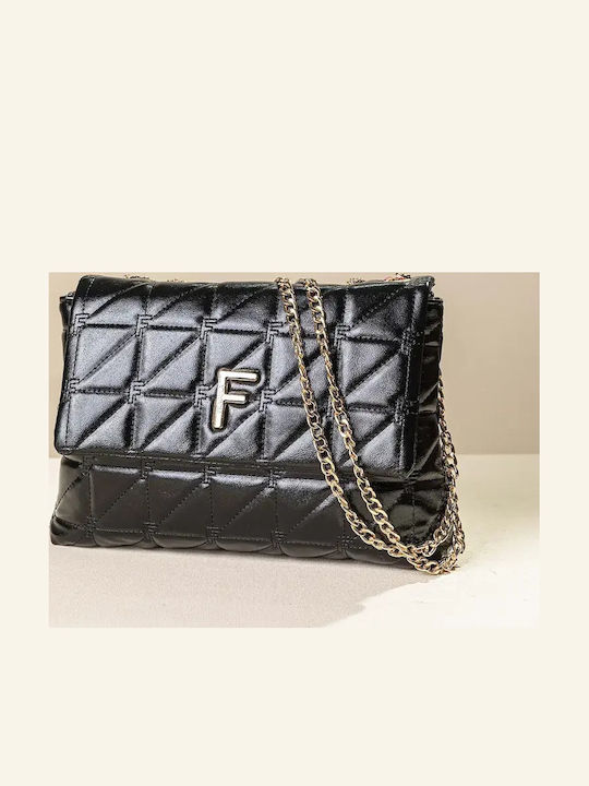 Fragola Damen Flap-Tasche Schwarz glänzend