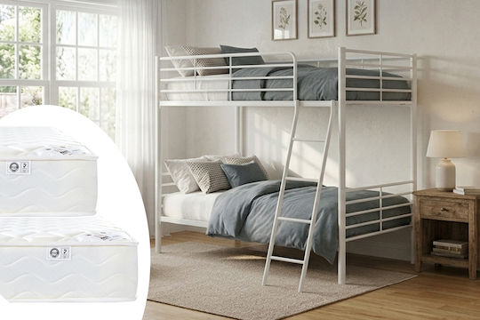 Kids Bed Bunk Single with Mattress White 90x190cm