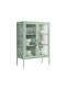 Bodenstehende Wohnzimmer Vitrine aus Metall in Pastellgrün mit Glas & LED-Beleuchtung 80x40x90cm