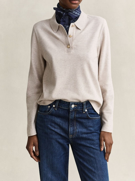 Gant Gant Damen Polo Langärmeliges Beige Bluse