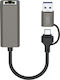 XO XO-861682 Конвертор USB-A / USB-C мъжки към Ethernet женски Сив