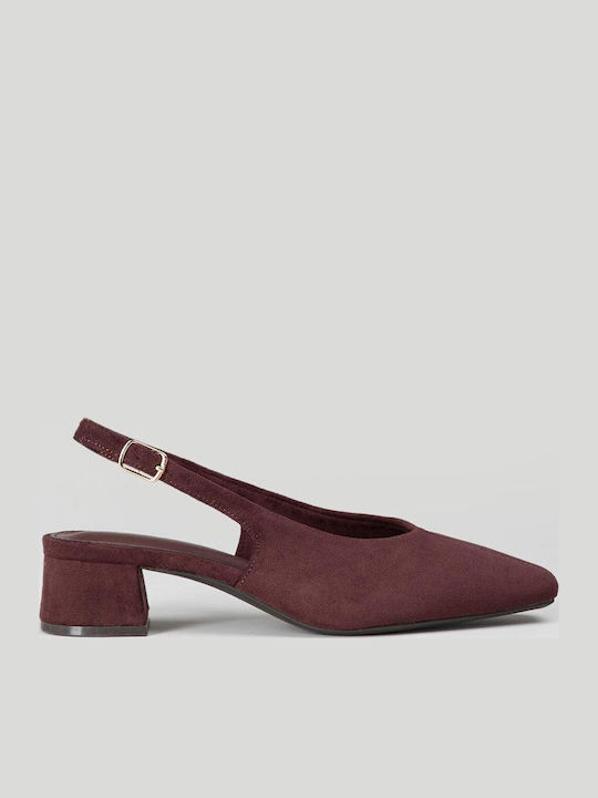 Suede Heels with Chunky Low Heel Burgundy
